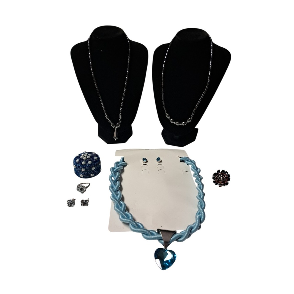 Costume Jewelry Lot Of 7 Jewelry Pieces And 1 Small Blue Jewerly Box New No Tags